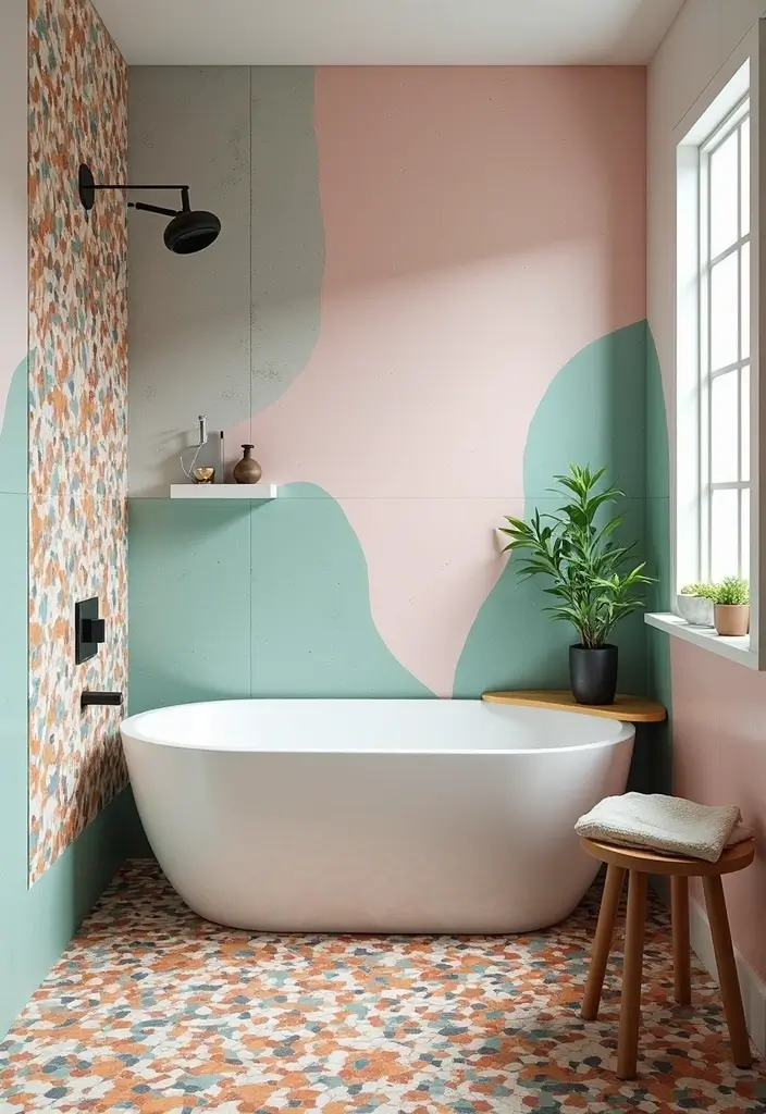 28 Eco-Friendly Bathroom Tile Ideas For Shower Tub Surrounds And Half Walls - 12. Terrazzo Tiles for a Fun Twist