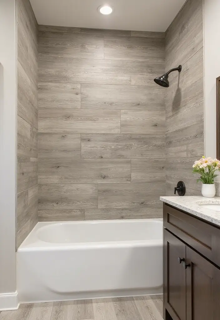 28 Eco-Friendly Bathroom Tile Ideas For Shower Tub Surrounds And Half Walls - 14. Eco-Friendly Vinyl Plank Tiles