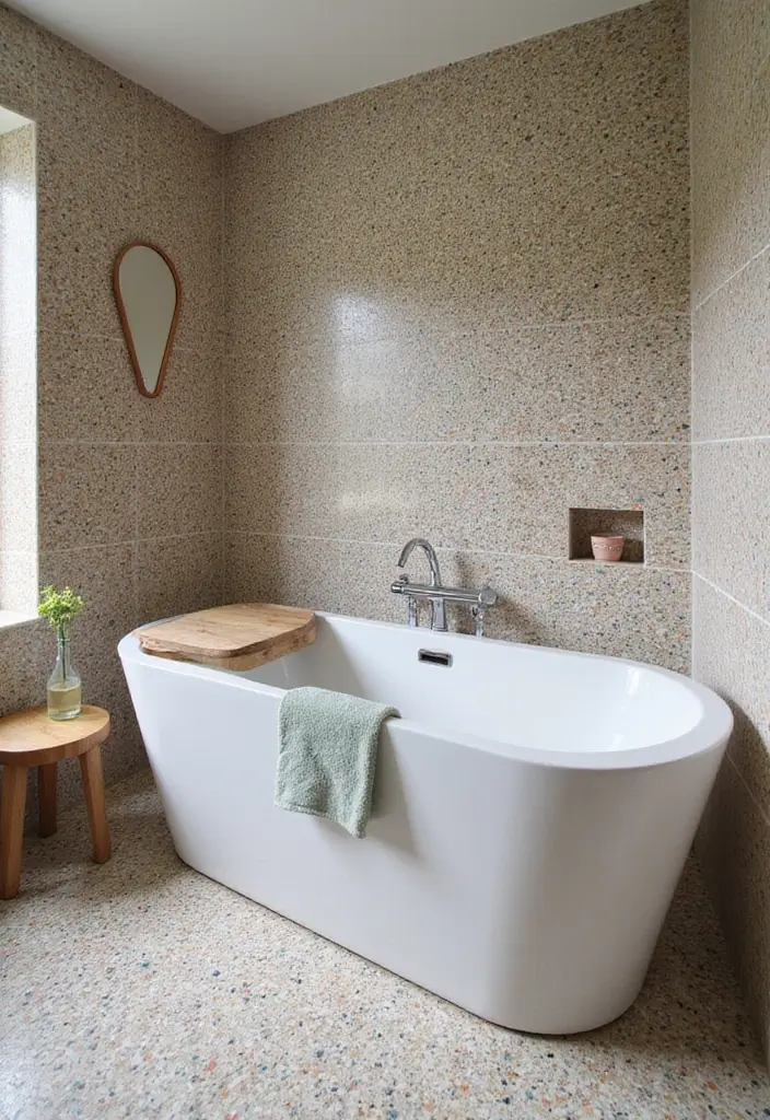 28 Eco-Friendly Bathroom Tile Ideas For Shower Tub Surrounds And Half Walls - 18. Eco-Friendly Terrazzo Tiles