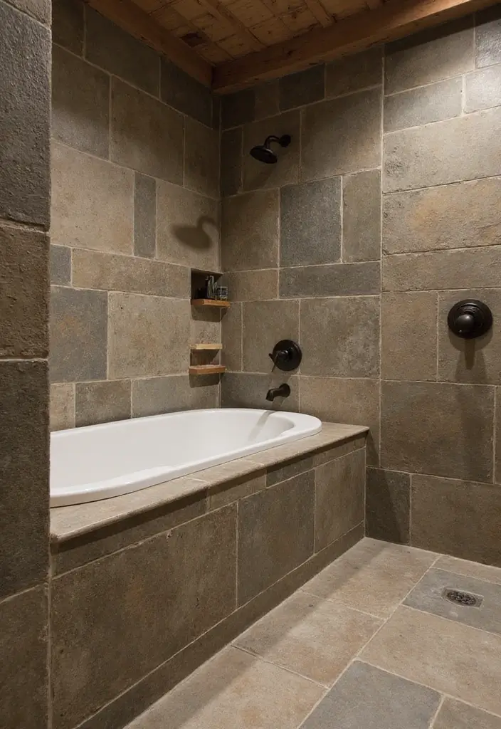 28 Eco-Friendly Bathroom Tile Ideas For Shower Tub Surrounds And Half Walls - 21. Natural Slate Tiles for a Unique Appeal