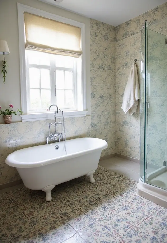 28 Eco-Friendly Bathroom Tile Ideas For Shower Tub Surrounds And Half Walls - 23. Vintage Encaustic Tiles for Charm