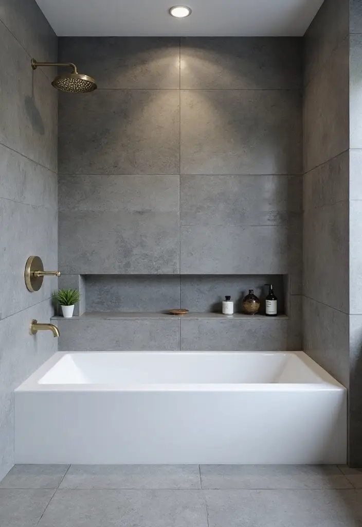 28 Eco-Friendly Bathroom Tile Ideas For Shower Tub Surrounds And Half Walls - 24. Cool Gray Tiles for Modern Aesthetics