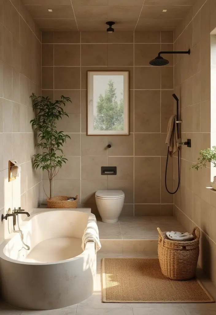 28 Eco-Friendly Bathroom Tile Ideas For Shower Tub Surrounds And Half Walls - 28. Earthy Tones for a Zen Feel