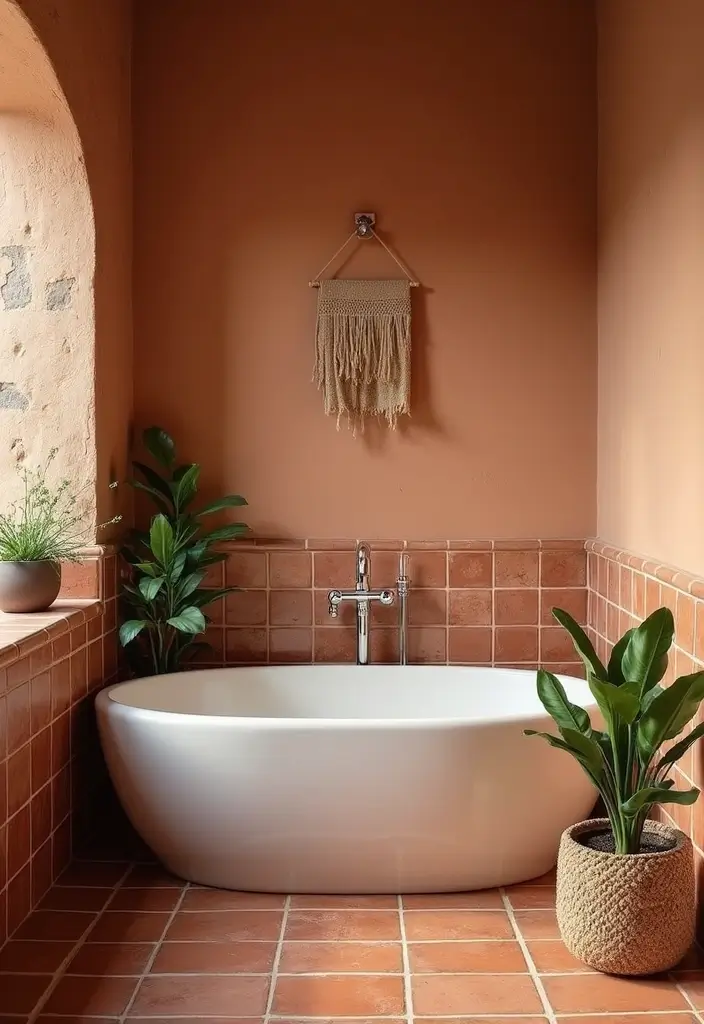 28 Eco-Friendly Bathroom Tile Ideas For Shower Tub Surrounds And Half Walls - 3. Terracotta Tiles for a Warm Feel