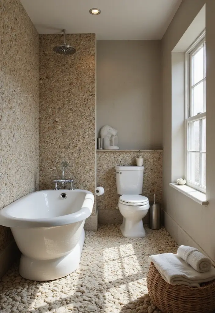 28 Eco-Friendly Bathroom Tile Ideas For Shower Tub Surrounds And Half Walls - 9. Pebble Stone Tiles for a Natural Spa Feel