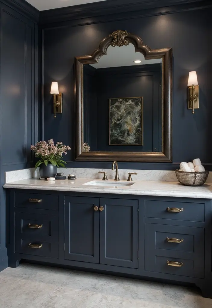 28 Grey And Blue Bathroom Ideas Colour Schemes For Master Baths - 11. Bold Dark Tones
