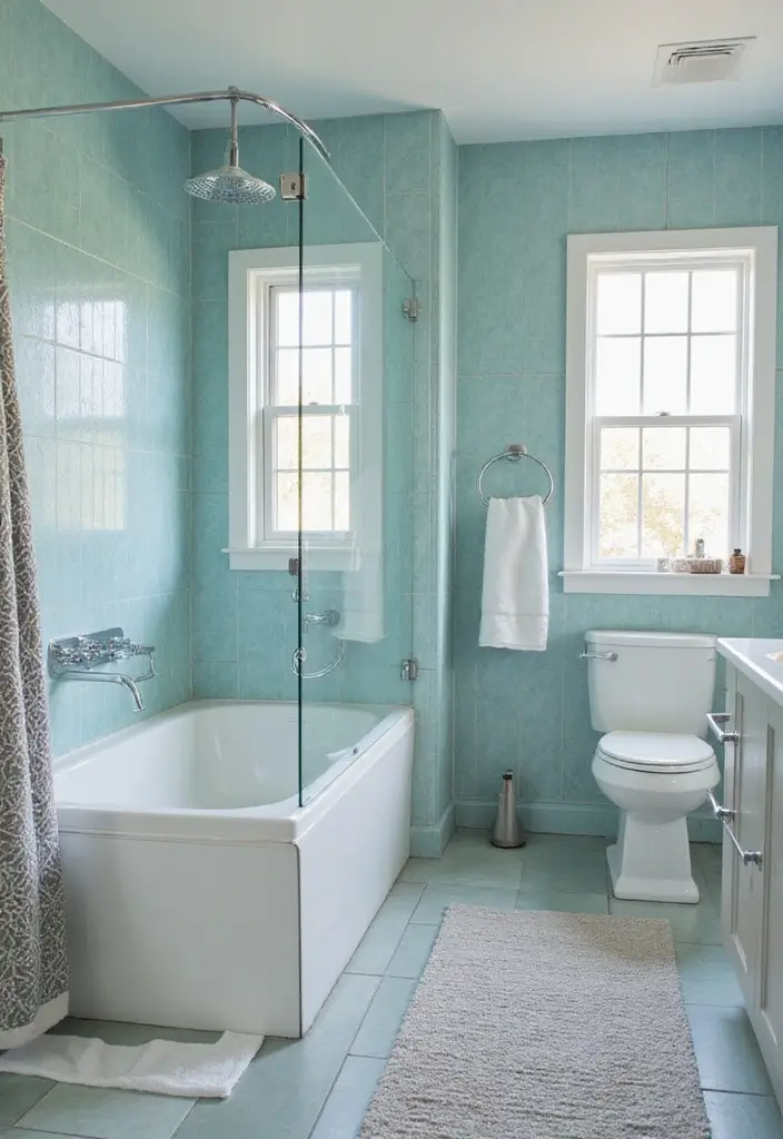 28 Grey And Blue Bathroom Ideas Colour Schemes For Master Baths - 15. Minty Fresh Blue