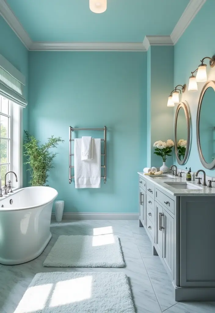 28 Grey And Blue Bathroom Ideas Colour Schemes For Master Baths - 18. Bright Sky Accents