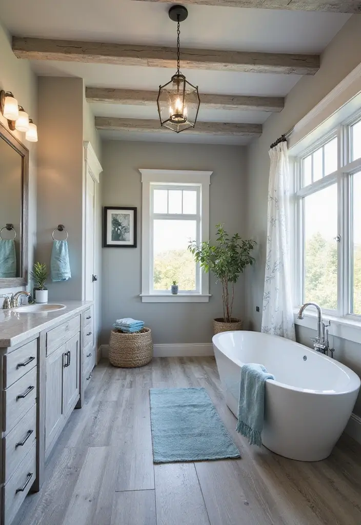 28 Grey And Blue Bathroom Ideas Colour Schemes For Master Baths - 19. Rustic Coastal Escape