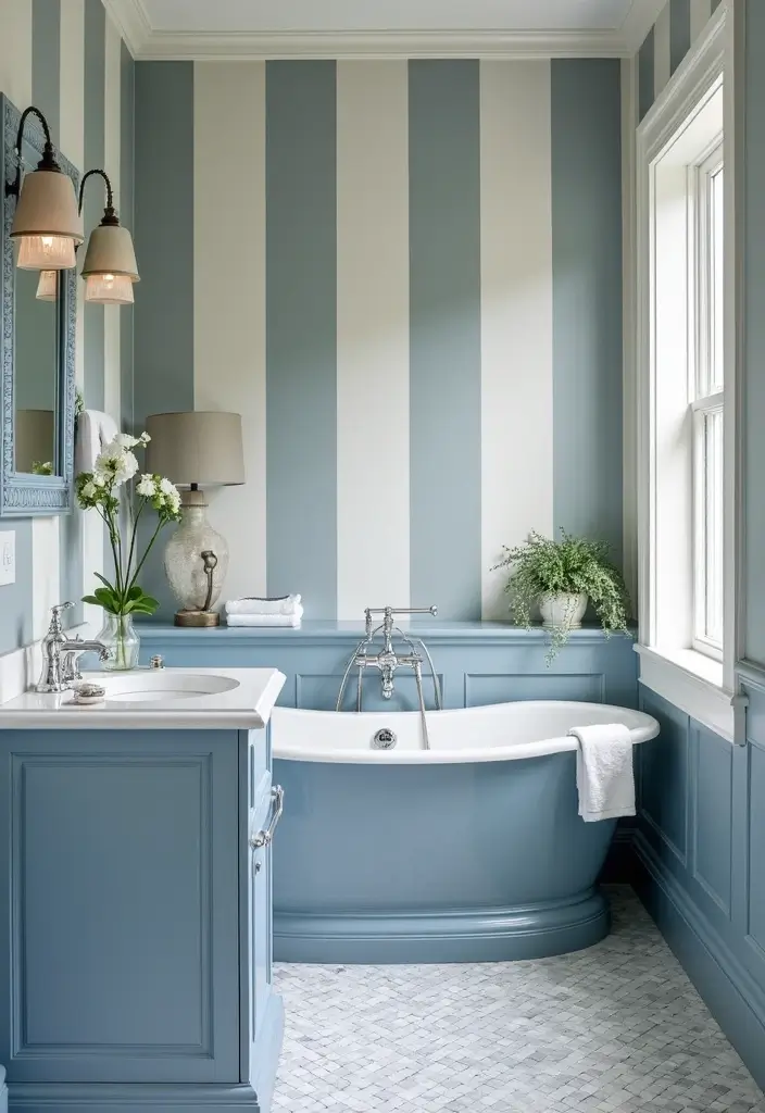 28 Grey And Blue Bathroom Ideas Colour Schemes For Master Baths - 2. Elegant Nautical Stripes