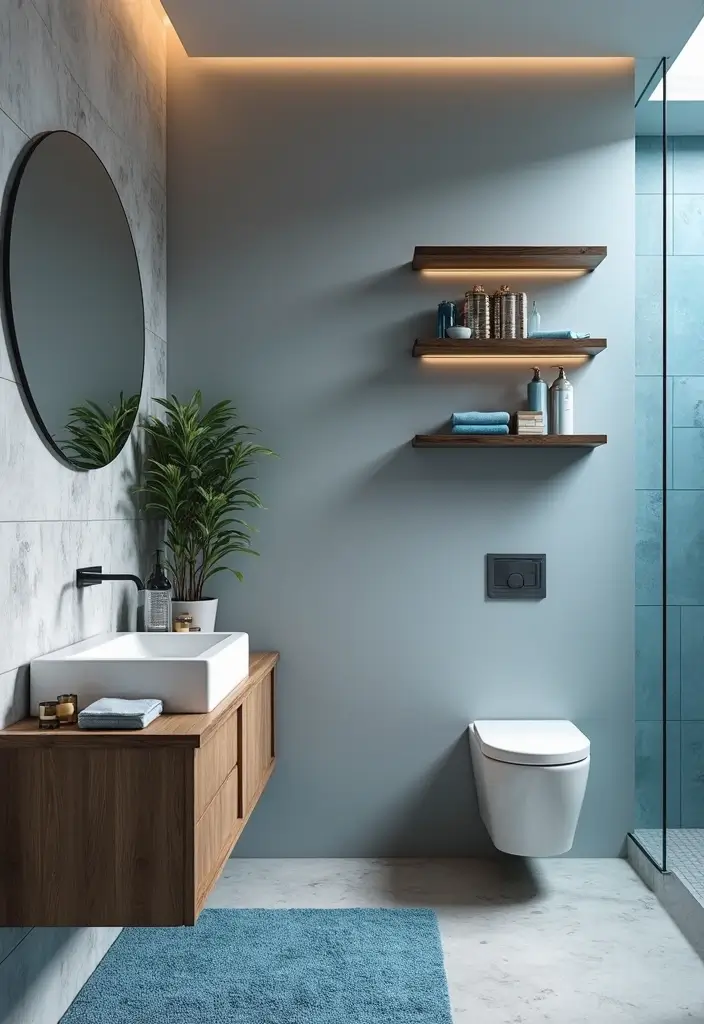 28 Grey And Blue Bathroom Ideas Colour Schemes For Master Baths - 23. Floating Fixtures