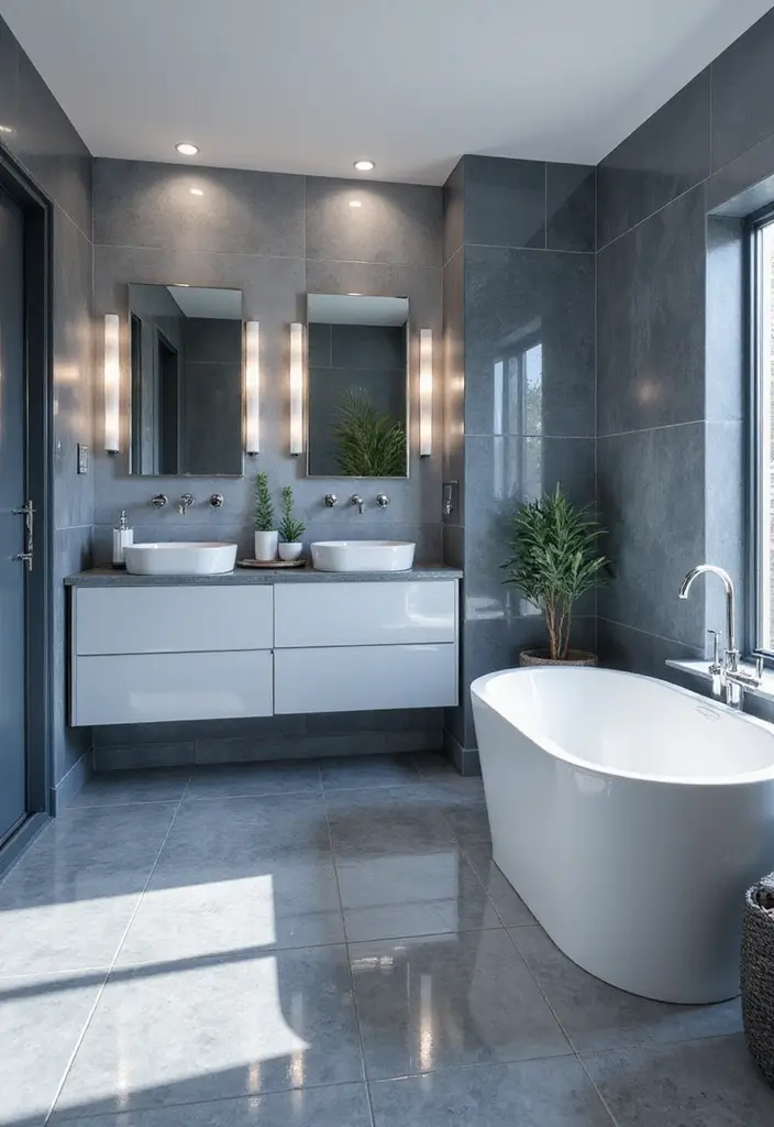 28 Grey And Blue Bathroom Ideas Colour Schemes For Master Baths - 25. Reflective Surfaces