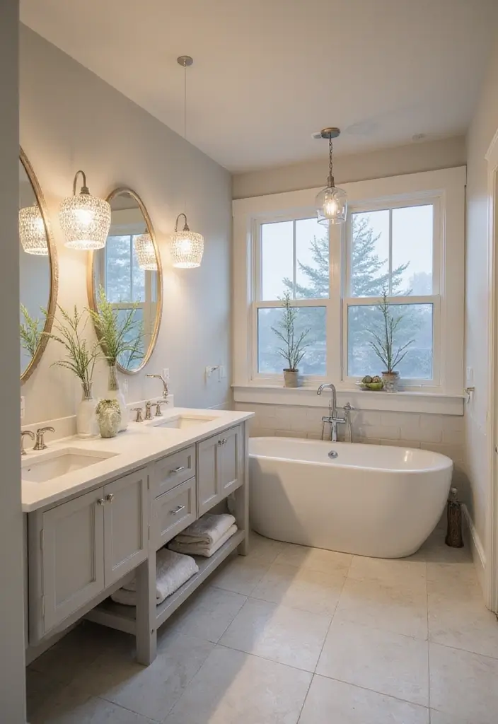 28 Grey And Blue Bathroom Ideas Colour Schemes For Master Baths - 26. Creative Lighting Solutions