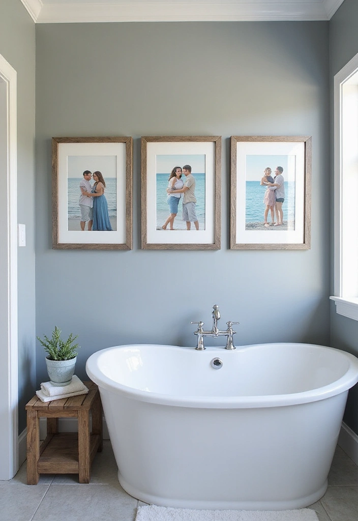 28 Grey And Blue Bathroom Ideas Colour Schemes For Master Baths - 27. Personalized Art and Accessories
