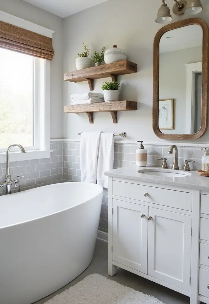 28 Grey And Blue Bathroom Ideas Colour Schemes For Master Baths - 5. Coastal Farmhouse Blend