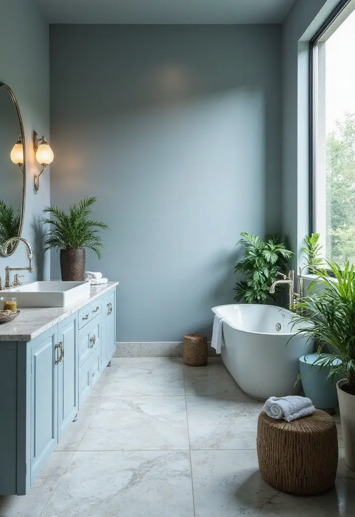 28 Grey And Blue Bathroom Ideas Colour Schemes For Master Baths - 9. Serene Retreat with Natural Accents
