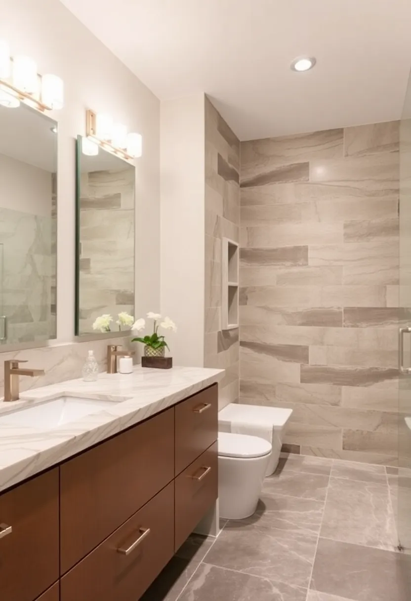 28 His And Her Bathroom Ideas That Balance Style - 17. Natural Stone Accents