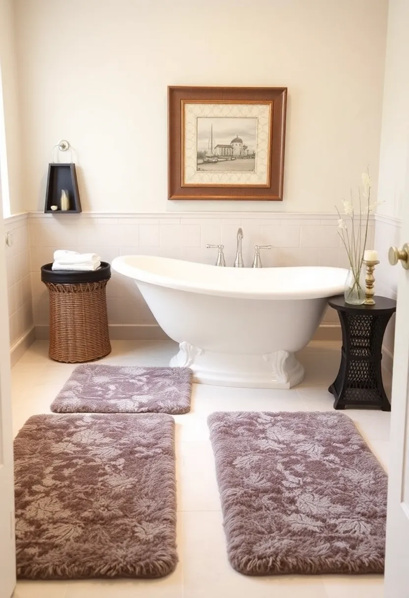 28 His And Her Bathroom Ideas That Balance Style - 27. Beautiful Bath Mats