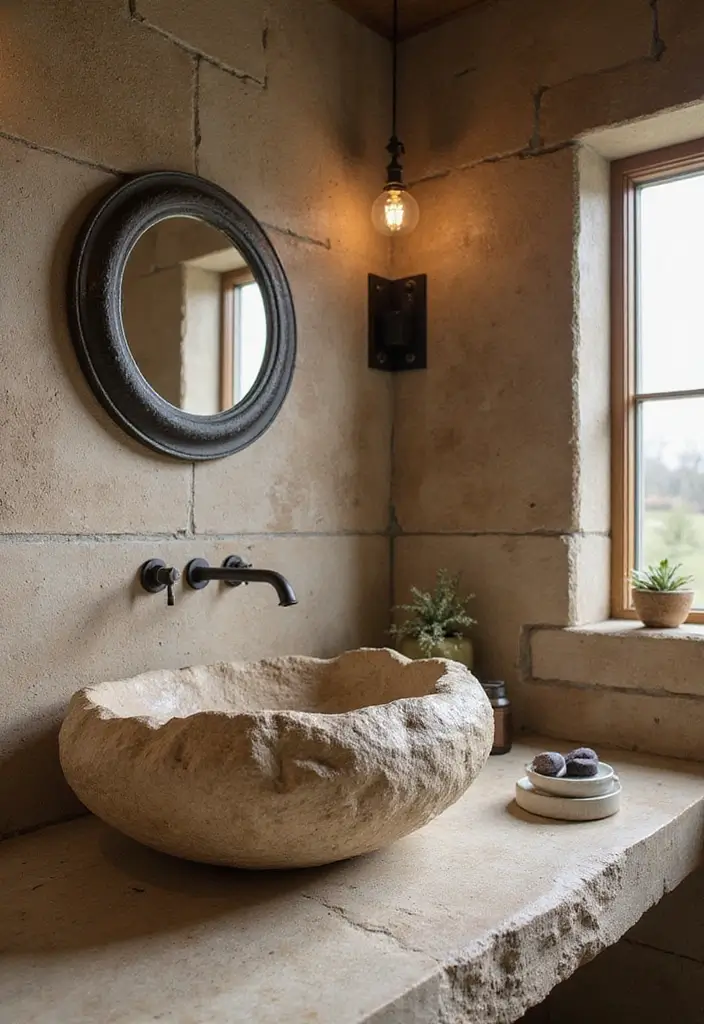 28 Jungle Bathroom Ideas That Feel Lush - 19. Natural Stone Features