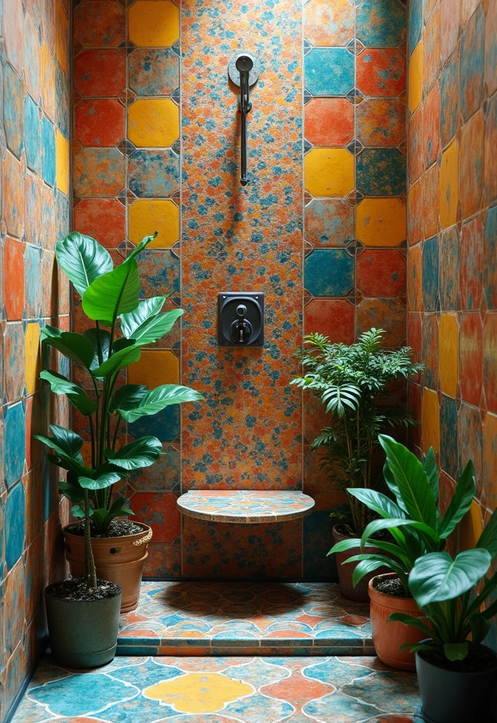 28 Jungle Bathroom Ideas That Feel Lush - 23. Vibrant Shower Nooks