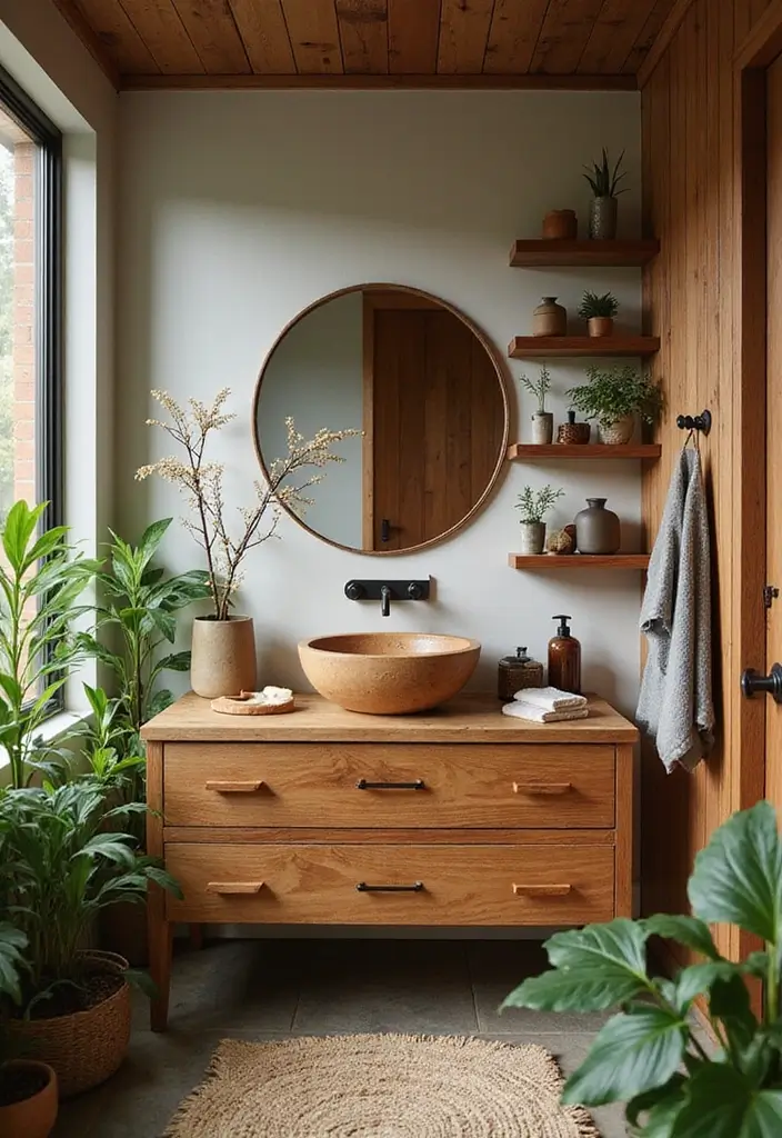 28 Jungle Bathroom Ideas That Feel Lush - 9. Wooden Accents
