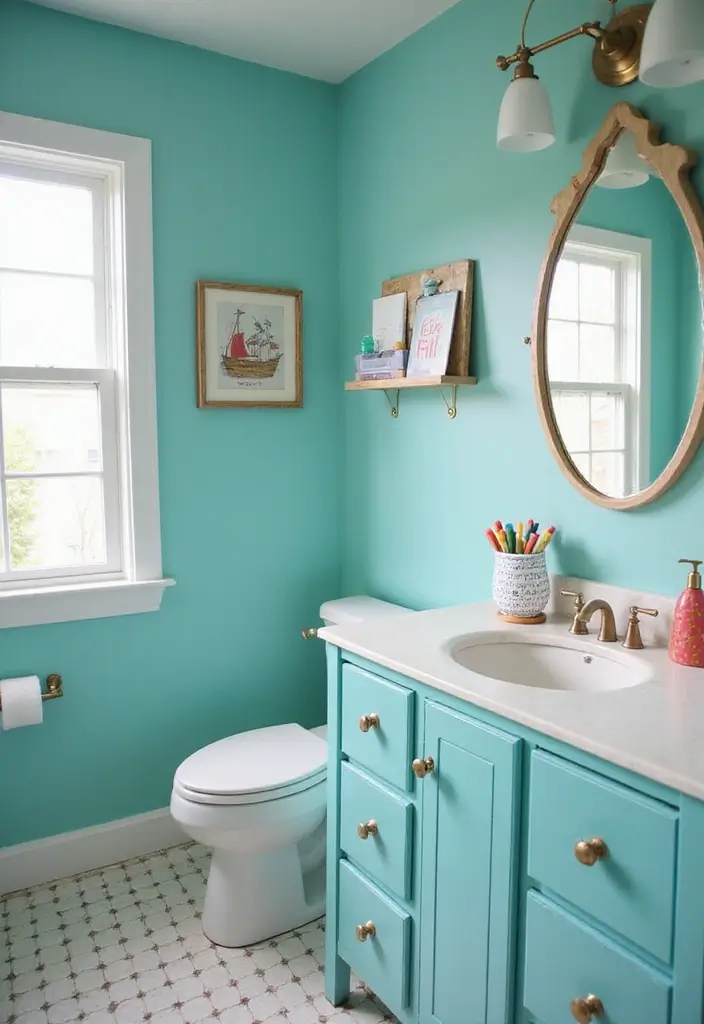 28 Kids Bathroom Paint Colors That Feel Cheerful - 12. Bright Teal