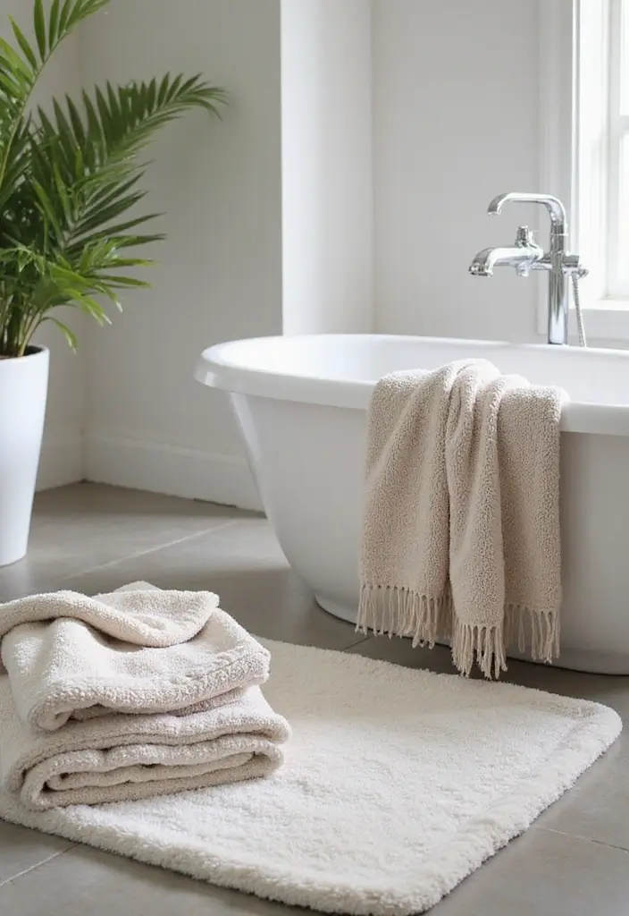 28 Modern Hamptons Bathroom Designs With Coastal Touch - 10. Layered Textiles