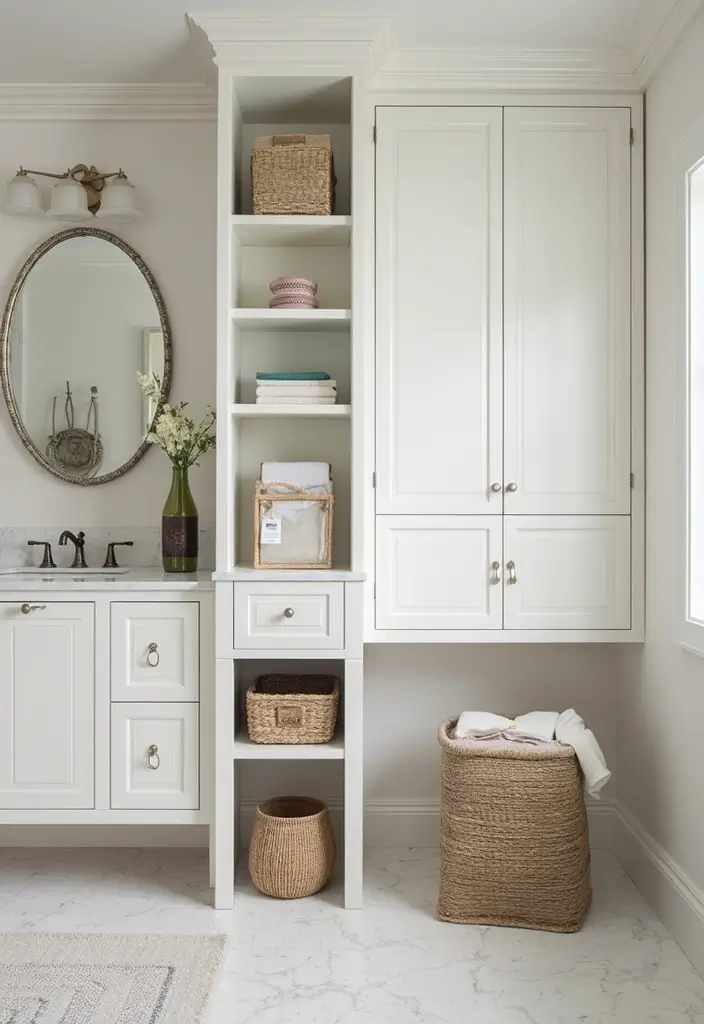 28 Modern Hamptons Bathroom Designs With Coastal Touch - 14. Functional Storage Solutions