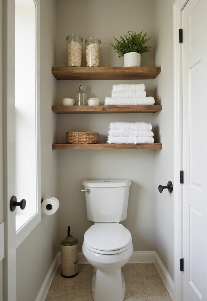 28 Modern Hamptons Bathroom Designs With Coastal Touch - 19. Open Shelving