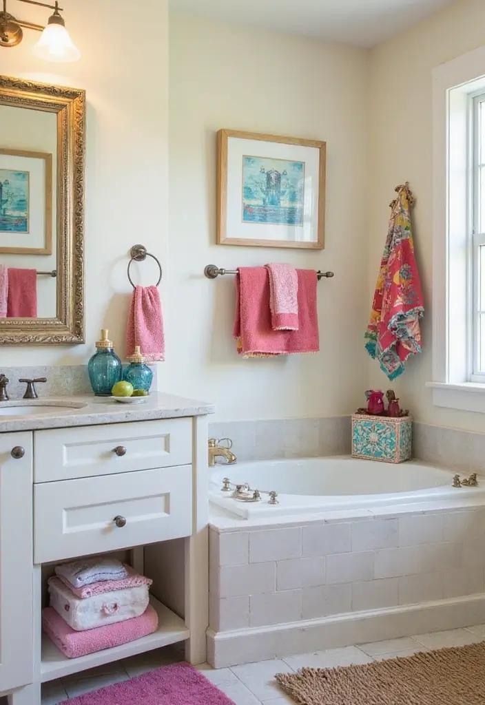 28 Modern Hamptons Bathroom Designs With Coastal Touch - 20. Colorful Accents