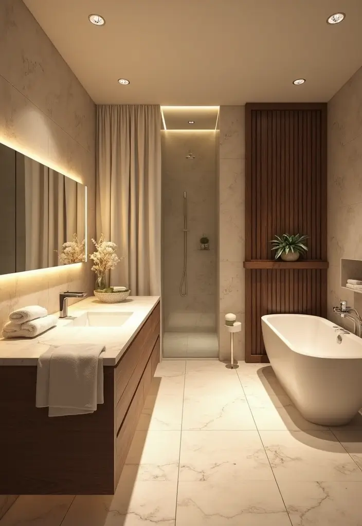 28 Modern Hamptons Bathroom Designs With Coastal Touch - 27. Spa-Like Additions