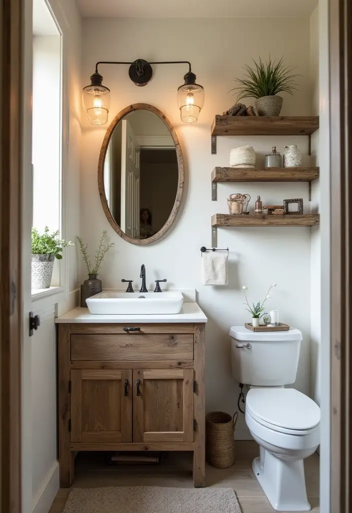 28 Simple Small Bathroom Ideas That Save Space - 11. Reclaimed Wood Accents
