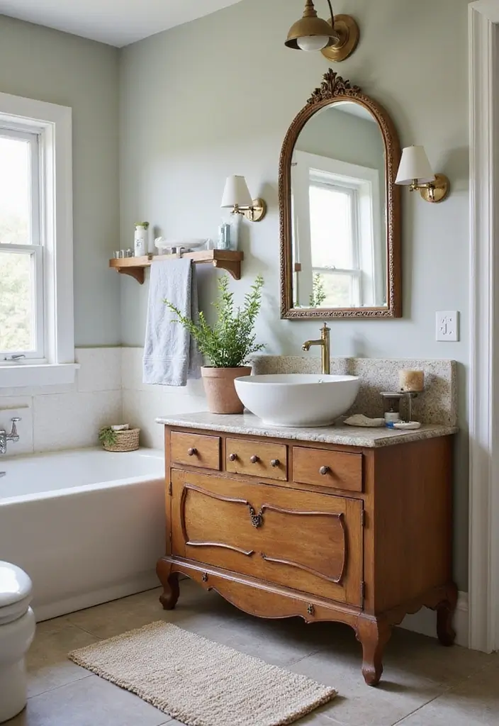 28 Simple Small Bathroom Ideas That Save Space - 20. Upcycled Furniture