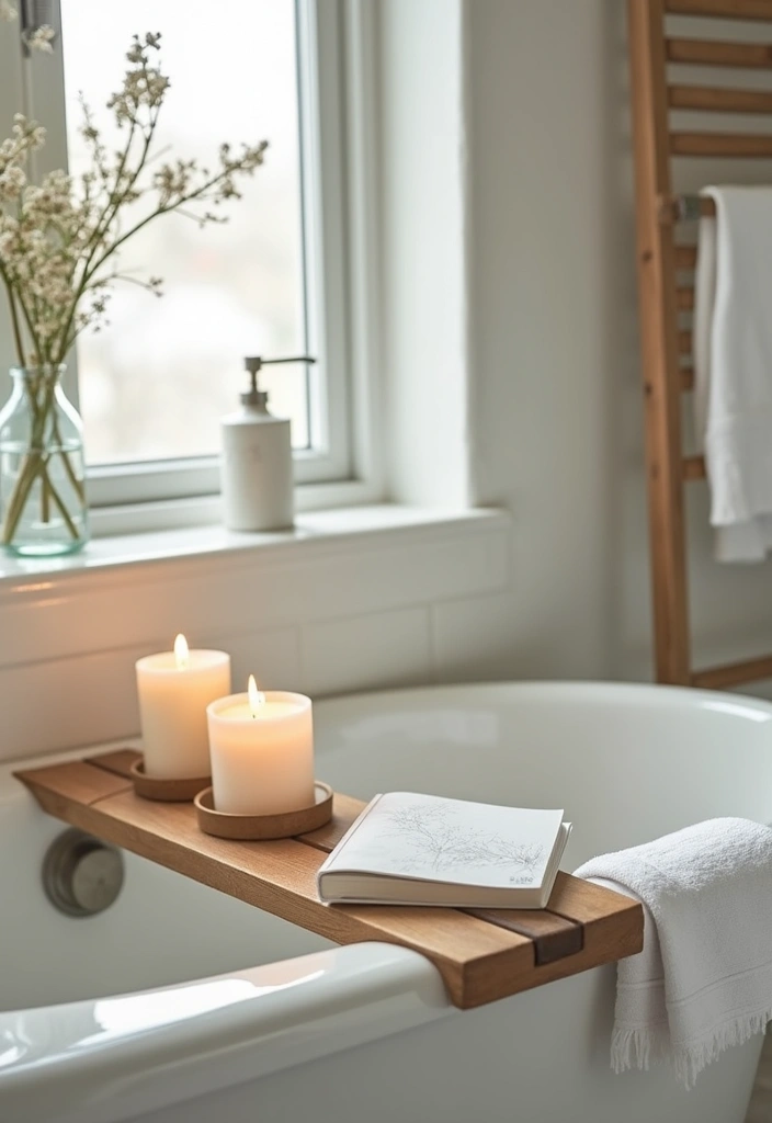 28 Simple Small Bathroom Ideas That Save Space - 25. Bath Caddy for Organized Relaxation