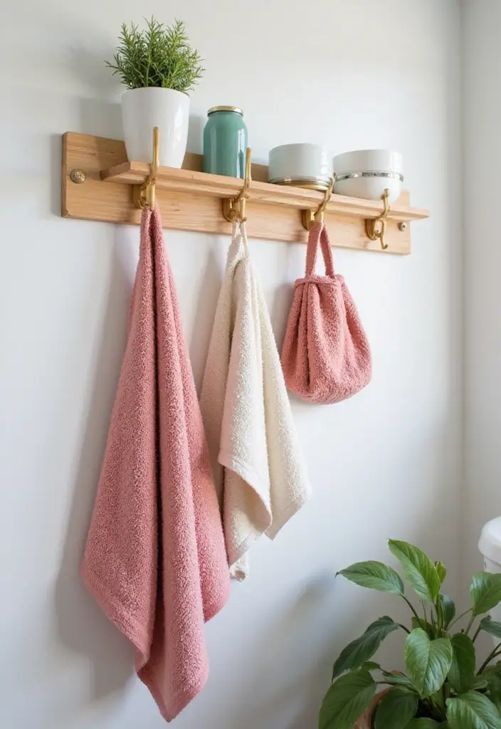 28 Small Bathroom Wall Decor Ideas To Elevate The Space - 10. Bamboo Hooks