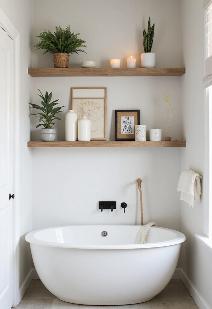 28 Small Bathroom Wall Decor Ideas To Elevate The Space - 13. Minimalist Wall Shelves