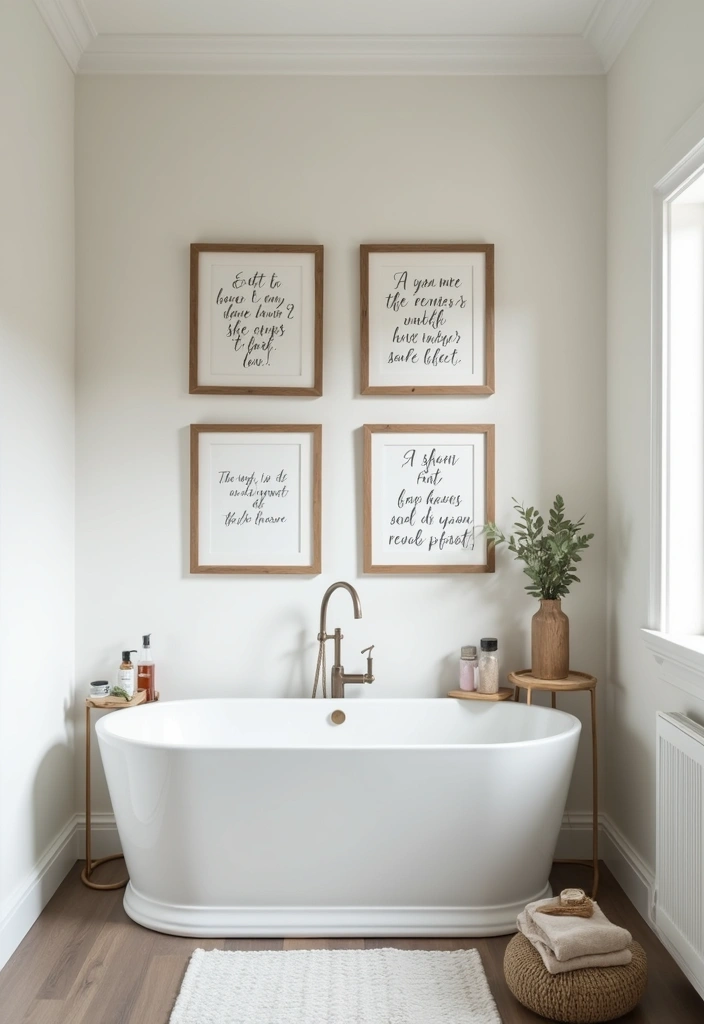 28 Small Bathroom Wall Decor Ideas To Elevate The Space - 15. Eco-Friendly Framed Quotes