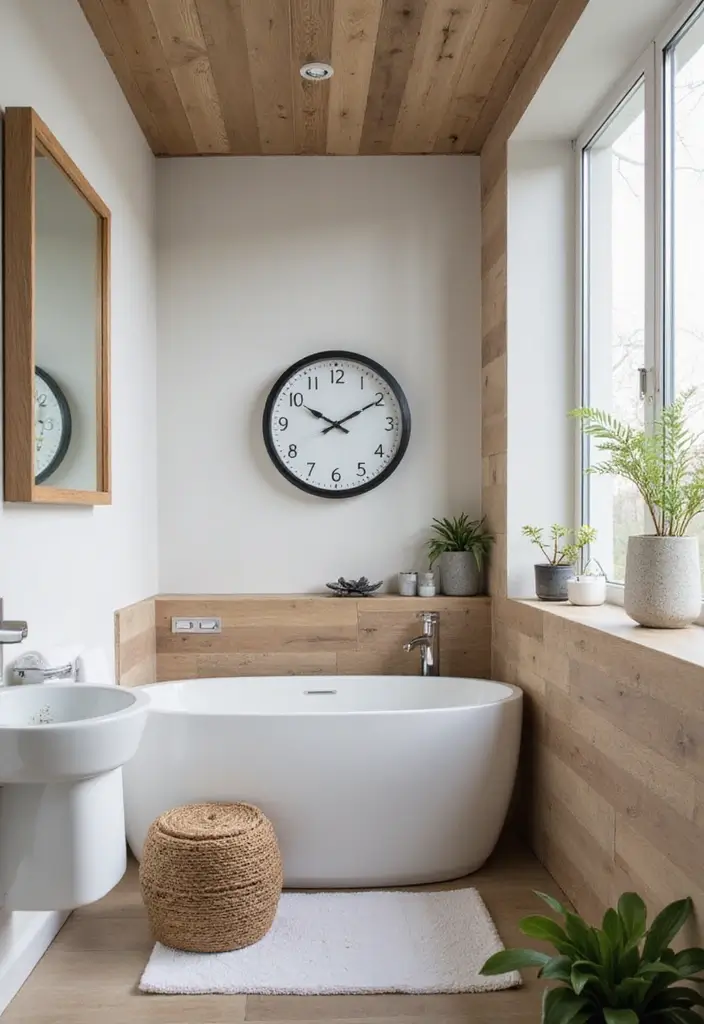 28 Small Bathroom Wall Decor Ideas To Elevate The Space - 17. Sustainable Wall Clocks