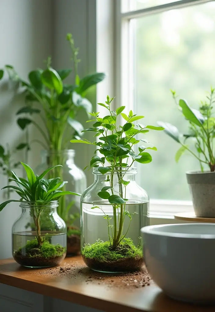 28 Small Bathroom Wall Decor Ideas To Elevate The Space - 21. Floating Plants