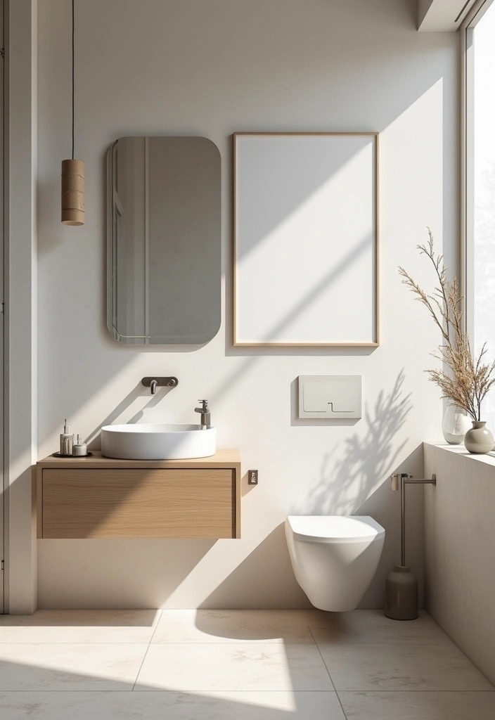 28 Small Bathroom Wall Decor Ideas To Elevate The Space - 22. Minimalist Art Pieces