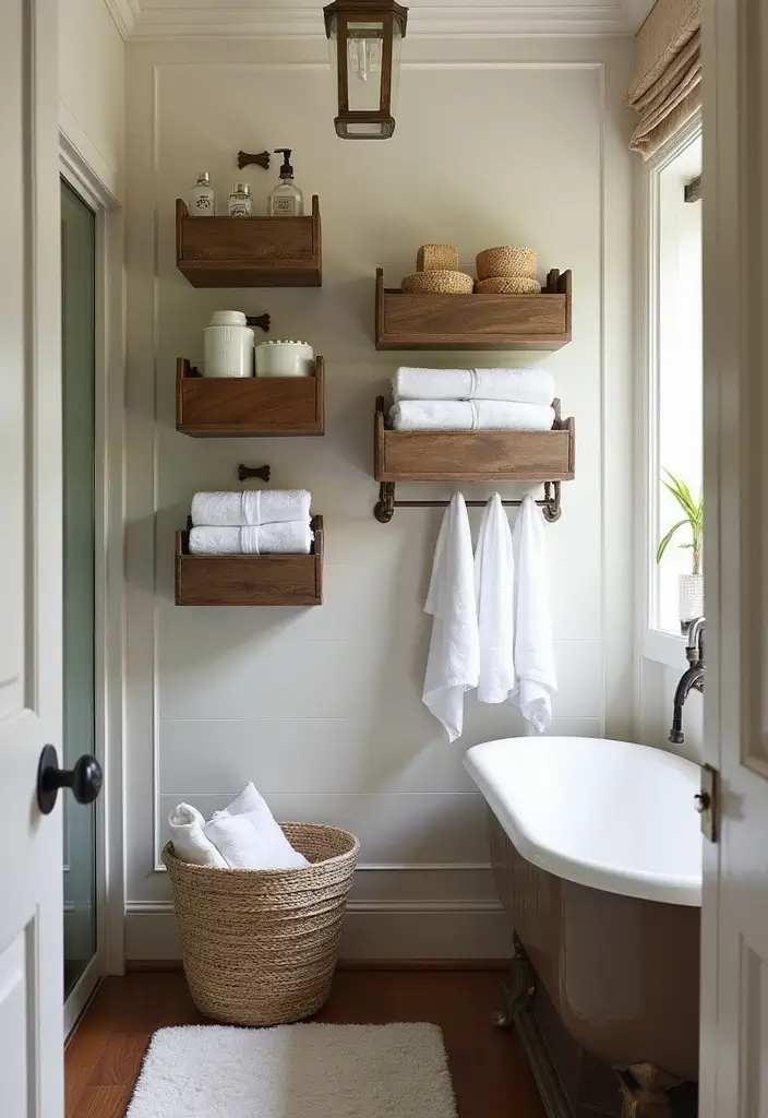 28 Small Bathroom Wall Decor Ideas To Elevate The Space - 23. Repurposed Bins