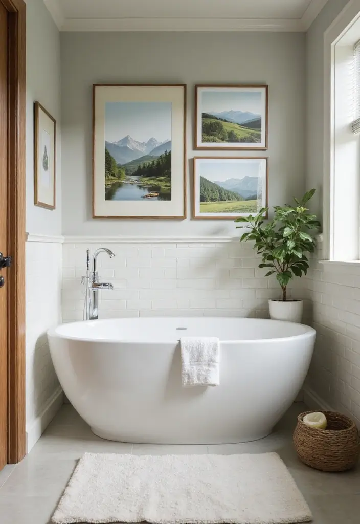28 Small Bathroom Wall Decor Ideas To Elevate The Space - 24. Nature-Inspired Wall Art