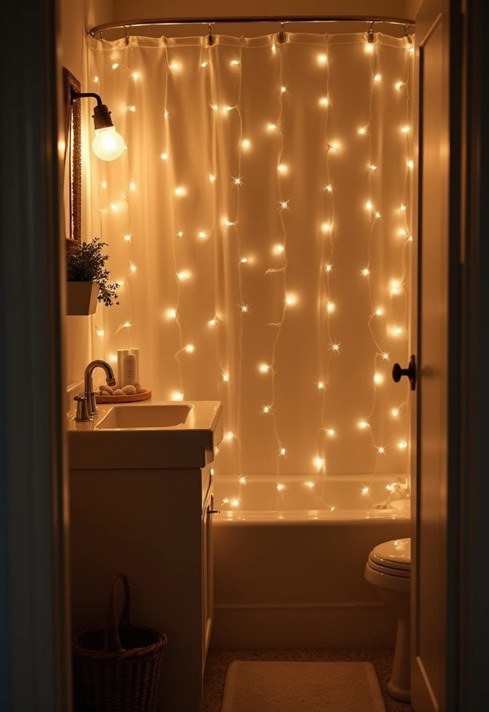 28 Small Bathroom Wall Decor Ideas To Elevate The Space - 26. String Lights