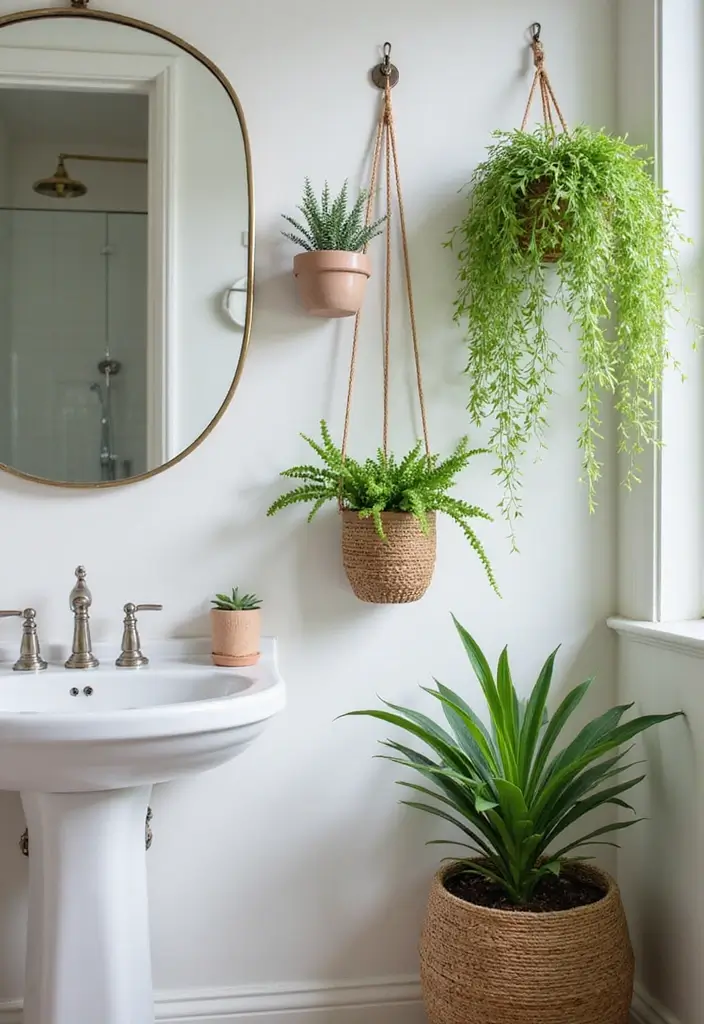 28 Small Bathroom Wall Decor Ideas To Elevate The Space - 5. Hanging Indoor Plants