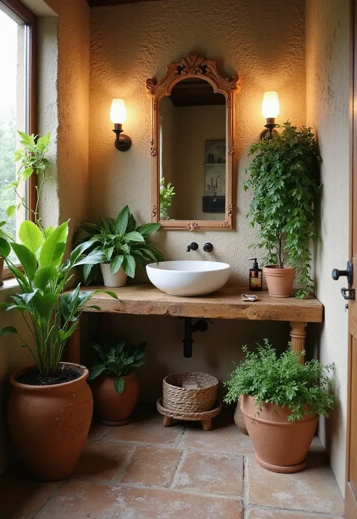 28 Small Bathroom Wall Decor Ideas To Elevate The Space - 7. Terracotta Planters