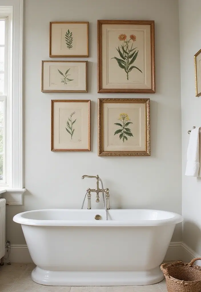 29 Bathroom Artwork Ideas That Add Character - 1. Antique Botanical Prints