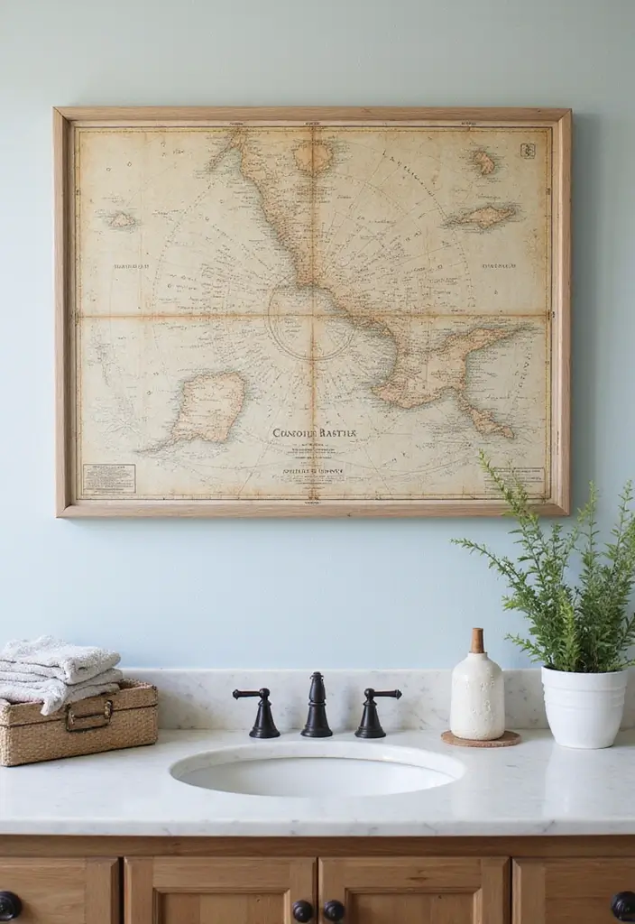 29 Bathroom Artwork Ideas That Add Character - 10. Nautical Themes with Vintage Charts