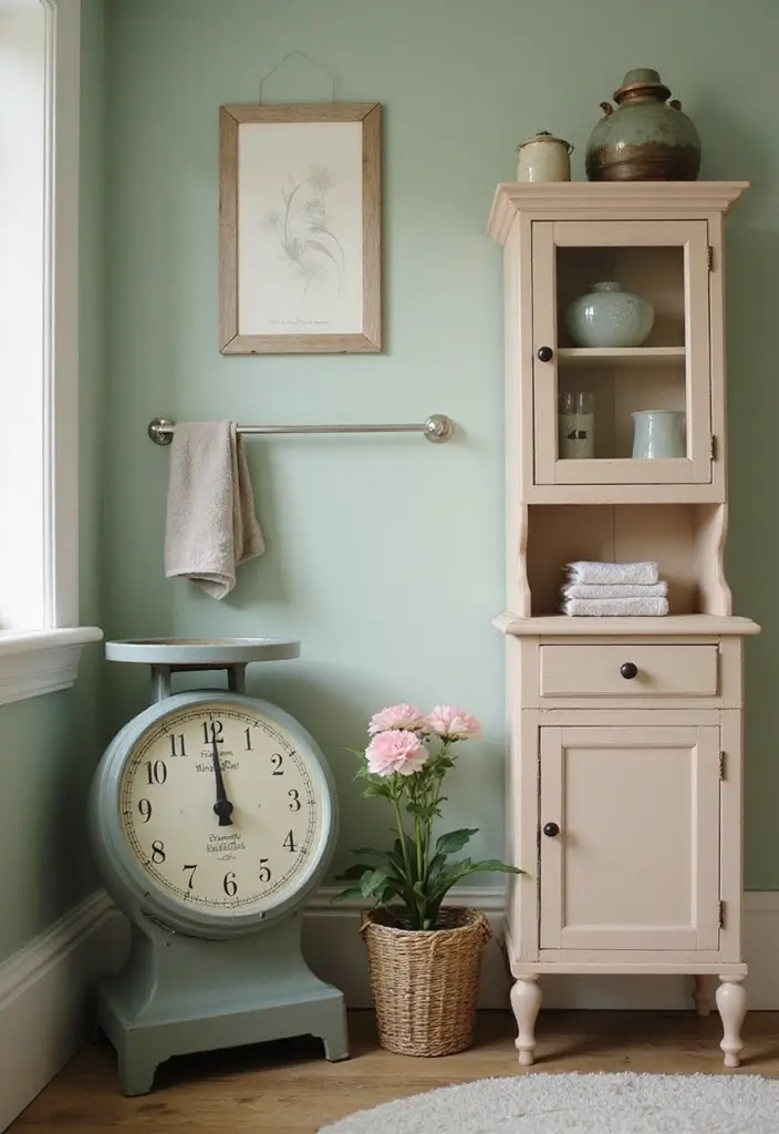 29 Bathroom Artwork Ideas That Add Character - 11. Old-fashioned Bathroom Scales