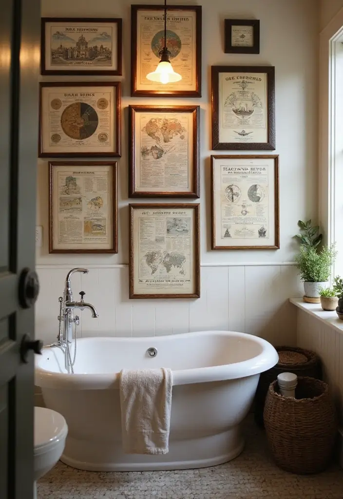 29 Bathroom Artwork Ideas That Add Character - 16. Vintage Infographics and Charts
