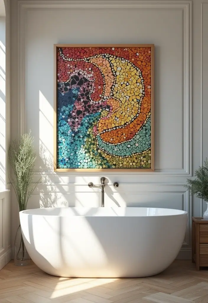 29 Bathroom Artwork Ideas That Add Character - 17. Colorful Mosaic Art